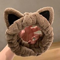 New Brown Coral Fleece Cat Ear Headband for Women Soft Comfortable Hairband Cute Fashion Hair Accessory for Makeup Face Washing
