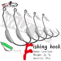 WALK FISH 5PCS Fishing Hook Lead Jig Head 2g 2.5g 3g 5.25g 7g Spring Lock Pin For Soft Bait Of Carbon Steel Hooks Fishing Tackle
