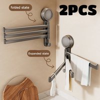 2PCS Towel Rack No Need To Drill Suction Cup Rotating 3-Bar Towel Hanger Kitchen Bathroom Hanging Wall Mounted Suction Cup