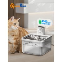 DownyPaws 2.5L Automatic Stainless Steel Cat Water Fountain 4000mAh Wireless Pet Drinker Battery & Sensor 2 in 1 Dispenser