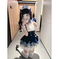Japanese Sweet Lolita Maid Dress Set Women Lace Bowknot Suspender Dress Cute Ruffle Apron Style 2 Piece Kawaii Cosplay Outfit
