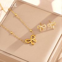 ZAKOL Fashion Cubic Zirconia Bowkont Pendant Necklace Earring Set for Women Gold Color Charm Bridal Wedding Party Jewelry