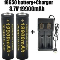18650 Lithium ion Rechargeable Battery 3.7V 19900mAh with included charger package selection, suitable for flashlights, etc