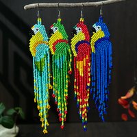 Glass Bead String Earrings with Parrot Design Bohemian Fringe Earrings Seed Bead Bead Strings Women's Jewelry for Everyday Wear