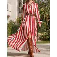 Rosa fera Women Striped Shirt Dress Long Sleeve Button Down Maxi Dress with Belt Turn Down Collar A Line Casual Dress