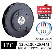 Gdstime 120MM Fan 12V DC Brushless Cooling 120*25MM Turbo Certrifugal Radial Blower 12CM Dual Ball 3PIN PWM Adjustable Speed Fan