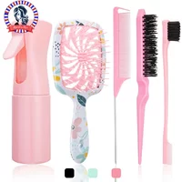 5-Piece Detangling & Styling Set:Massage Hollow Comb Curved Rat Tail Comb Edge Control Brush - Perfect for Salon-Quality Results