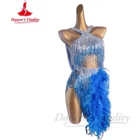 Latin Dance Dress Women AB Stones Feather Rumba Chacha Tango Performance Competiton Clothing Skirt Adult Child Latin Dresses