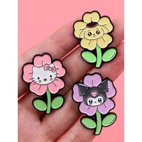 6pcs Flowers Enamel Pin Cute Animal Brooches for Women Lapel Pins Badges on Backpack Clothing Accessories Cosplay Jewelry Gifts