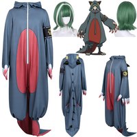 Anime Gachiakuta Guita Cosplay Costume Guita Hebby Blue Jumpsuit Funny Pajamas Daily Wear Carnival Party Green Dyed Wig Dress Up