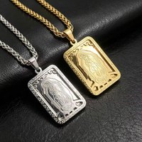 HNSP Stainless Steel Virgen De Guadalupe Mary Pendant Square Medal Necklace Religious Catholic Jewelry Accessories