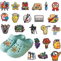 New Arrival 1pcs PVC Shoe Charms Fit Wristbands Drawing Board Paintbrush Grape Schoolbag Drink Paint Hole Slipper Decoration