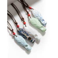 Bohemian Vintage Handmade Multicolored Leaf Whistle Necklace Ceramic Beads Adjustable Pendant Bulk Goods Wholesale 2X266