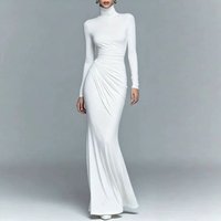 Robe longue moulante à col roulé pour femmes, manches longues, plissée, longueur au sol, élégante, pour mariage, soirée ou fête d'automne.