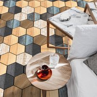 1 set of 11PCS colorful wood grain art non-drying adhesive hexagonal floor stickers waterproof anti-slip home decoration sticker