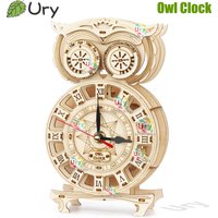 Ury 3D Wooden Puzzle Retro Pendulum Owl Wall Clock Model Set Hygrometer Mechanical Gear Decoration Hand-assembled Toy Gift