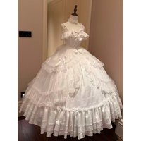 White Princess Style Graduation Dress Ball Gown Wedding Dress Student Birthday Adult Ceremony Fairy Tale Skirt Long Evening Gown