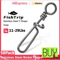 FishTrip 50-100pcs Fishing Snap T-Shape Quick Change Lure Connector Clip Stainless Steel Bass Catfish Freshwater Saltwater
