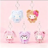 Leopard Print Bear Series Hello Kitty Keychain Pendant Cartoon Kitty Cat Plush Doll Pendant Keychain Bag Decoration Gift