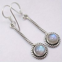 Vintage Unique Design Long Dangle Earrings For Women Silver Color With Imitation Moonstone Charm Earrings Fashion Jewelry