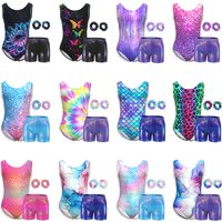 Girls Gymnastics Leotards Children's Dancewear Clothing with Matching Shorts Hairband for Kids