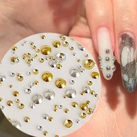 Nail Charms 0.8-3mm Flat Back Round 6 Grid/box Metal Nail Bead Micro Ball Manicure Bead Gold Silver Half Round Rivets