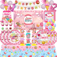 Sweet Lollipop Theme Tableware Sets Disposable Candy Plates Cups Tablecloth Girls Birthday Party Decorations Kids Baby Shower