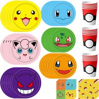 120 Pcs Pokemon Birthday Party Tableware-Pokemon Plates Napkins Cups Etc Pokemon Birthday Decorations for Pokemon Party Supplies