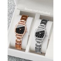 2PCS/Set Fashion Square Dial Women Wristwatches Casual Alloy Strap Watch For Ladies Clock Relogio Feminino(Without Box)