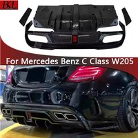 For Mercedes Benz C Class W205 C43 C63 Carbon fiber rear lip rear bumper diffuser rear spoiler body upgrade kit
