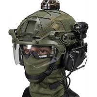 Tactical Airsoft Helmet Set Adjustable Protective Helmet with Headset Goggles Light Battery Bag for Hunting Paintball Shooting