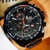 Forsining Multifunctional Sports Mens Watches Top Brand Luxury Automatic Mechanical Men Watch Stainless Steel Strap Small Dials