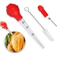 LMETJMA Turkey Baster with Barbecue Basting Brush Stainless Steel Turkey Baster Syringe Kitchen Meat Injector Needle JT151