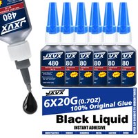 100% Original 480 Black Super Glue Instant Quick-drying Black Cyanoacrylate Adhesive Leather Rubber Tyre, plastic Strong Bond Liquid Glue Tool,with distribution 0.7oz (6pcs).