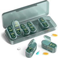 7 Day AM/PM Pill Organizer, 2x/Day Weekly Pill Box, Sealed Portable Medicine Case with 14 Compartments for Pills & Vitamins