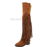 Autumn and winter new boots women's British retro over the knee boots flat women's boots folk style warm tassel boots