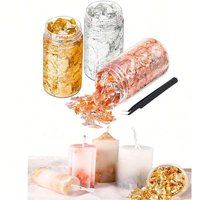 Gold Foil Flakes Set Tweezers 3 Bottles Metallic Foil Flakes for Candle Resin Nails Painting Art Crafts Silver, Copper