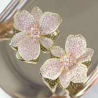 Huitan Elegant Flower Design Lady Earrings Inlaid Shiny Pink/White CZ Sweet Accessories Wedding Party Daily Engagement Jewelry