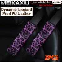 Leopard Print PU Leather Car Shoulder Covers 1PC/2PCS Seat Belt Decorations Automotive Interior Accessories for Women