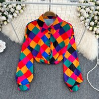 Loose Plaid Long Sleeve Shirt Women's Single Button Design Summer 2025 Korean Style Vintage Print Casual Neck Top