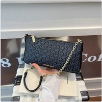 Sleek Monogram Print Handbag, Timeless Chain Strap Design with Clean, Modern Lines Polished Patterned Shoulder Bag