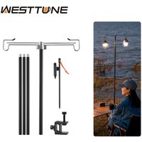 WESTTUNE Camping Lamp Stand with Double Hooks Aluminum Alloy Foldable Lamp Pole Telescopic Outdoor Light Holder Lamp Hanger