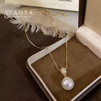 Light Luxury Plated 18K Gold chain Bar Pearl Pendant Necklace Elegant Accessories for Women‘s Fashion Collarbone Chain Jewelry