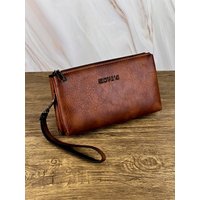 Fashion Simple Retro Men's Clutch Bag Wallet Business Large Capacity Clutch Bag Double Compartment Zipper Long Wallet Clutch Bag