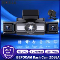BEPOCAM 4-kanałowy rejestrator samochodowy 4K 360 ° Kamera DVR Tryb Parkowania 24H GPS WiFi & Sterowanie Aplikacją Rejestrator Wideo Noktowizor ZD88A
