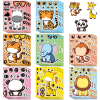 8 Sheets Cartoon Animal Puzzle Stickers Make a Face Cartoon Decals Stationery Notebook Phone Laptop Decoration Children Stickers