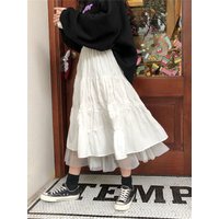 Long Tulle Midi Skirts Womens Autumn Elastic High Waist Mesh Tutu Pleated Skirts Female Black White Long Skirt Streetwear