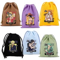 One Piece Drawstring Gift Bag Pure Cotton Storage Bags Anime Cartoon Pattern Portable Storage Organize Bag Luffy Candy Pocket