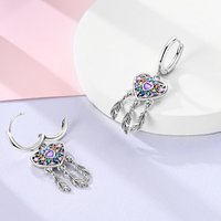 Earring 925 Silver Dreamcatcher Feather Heart Pendant Earring For Woman Fashion Jewelry