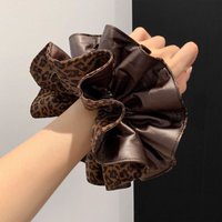 1pc Korean-style brown leopard print leather high-end woman's bun headband oversized hair tie retro hair accessory